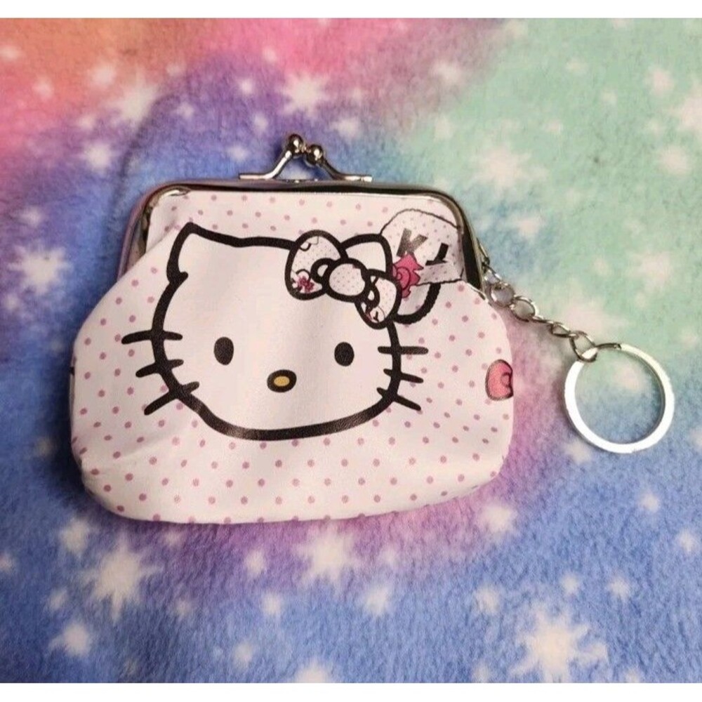 Hello Kitty Dot Coin Snap Purse Keychain  Kawaii  Sanrio Travel Gift Teen Wallet